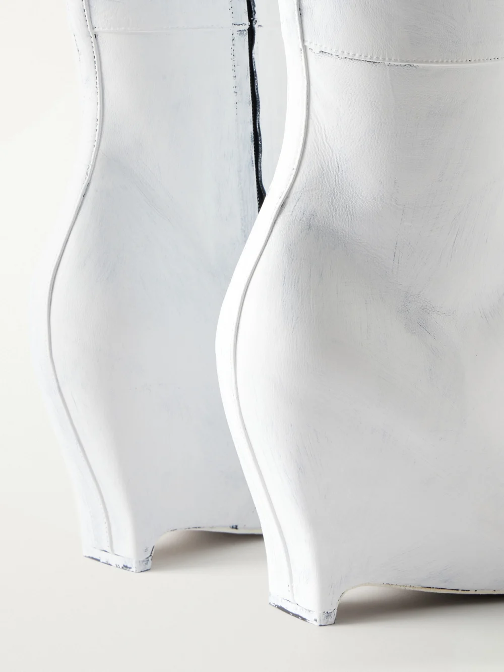 Close-up detail of the Maison Margiela Heel-less Painted Leather Knee-high Boots