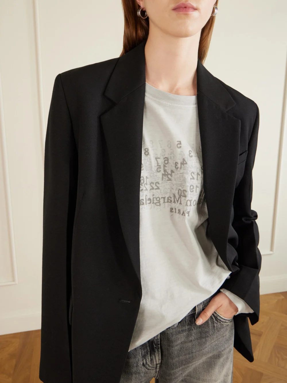 Close-up detail of the Maison Margiela Logo-embroidered Cotton T-shirt