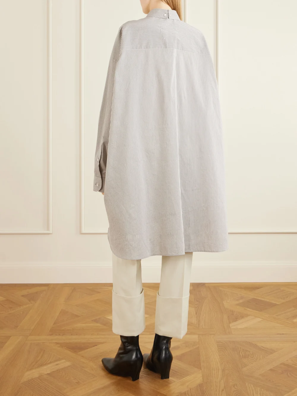 Back view of the Maison Margiela Oversized Striped Cotton and Silk-blend Shirt