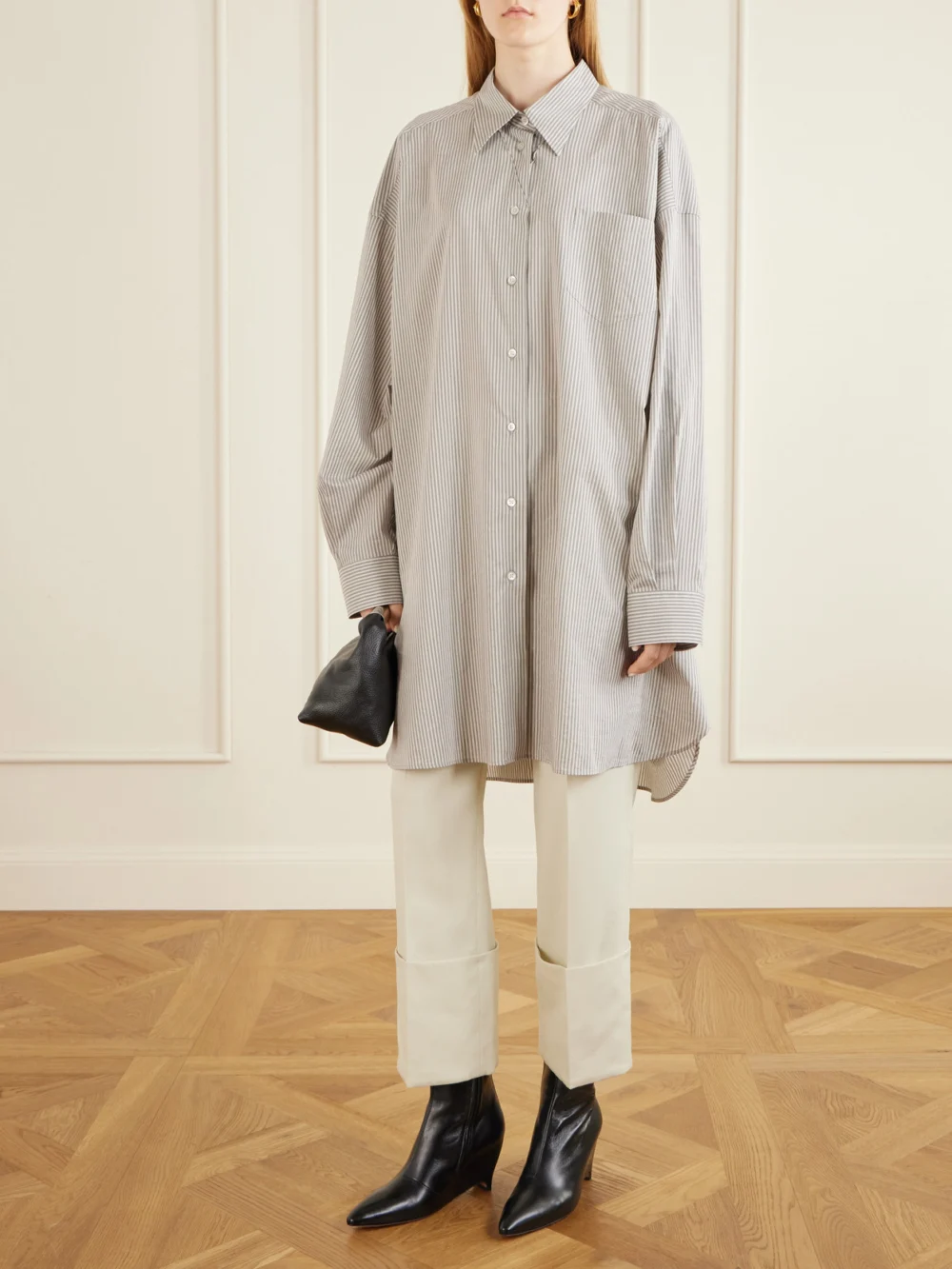 Maison Margiela Oversized Striped Cotton and Silk-blend Shirt, worn by a model