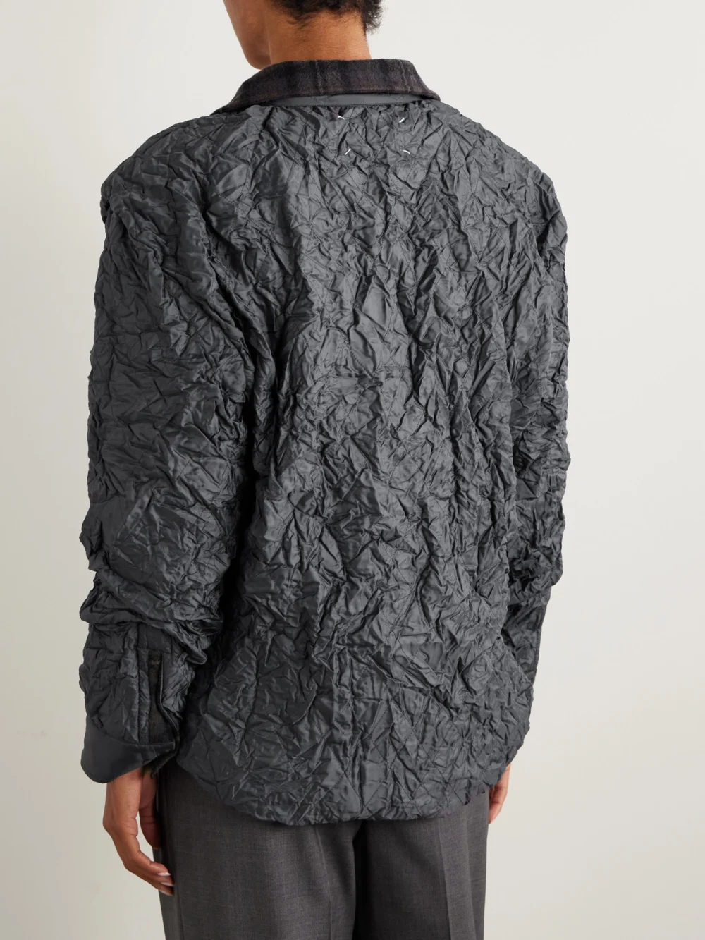 Back view of the Maison Margiela Padded Wool-trimmed Quilted Crinkled Shell Jacket