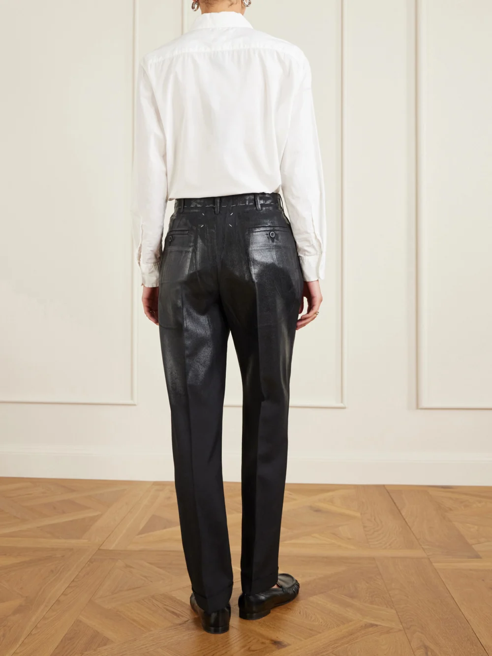 Back view of the Maison Margiela Pleated Wool Straight-leg Pants
