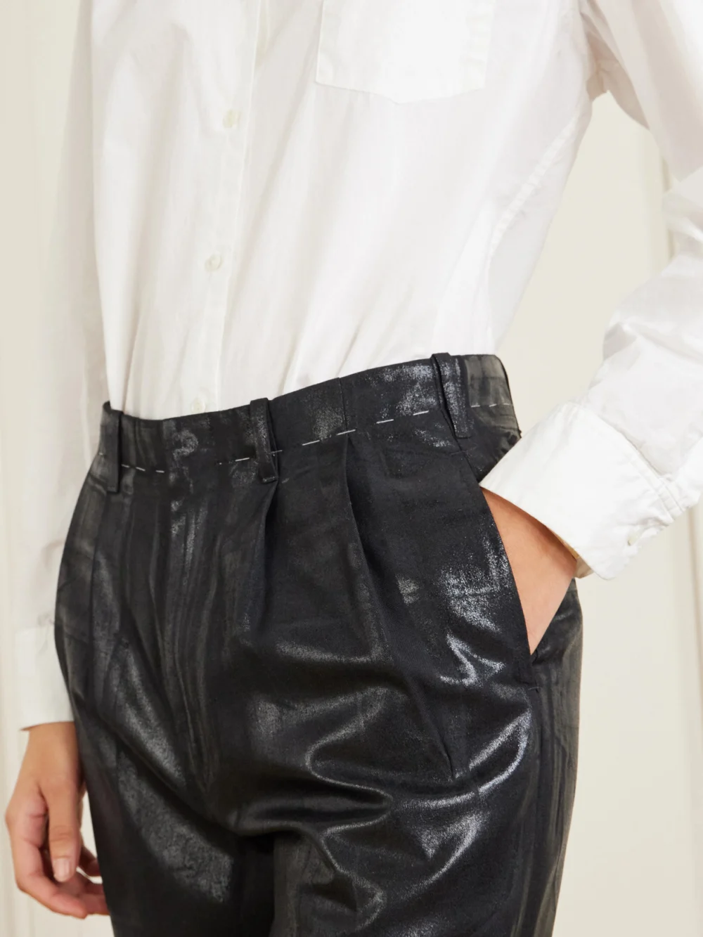 Close-up detail of the Maison Margiela Pleated Wool Straight-leg Pants