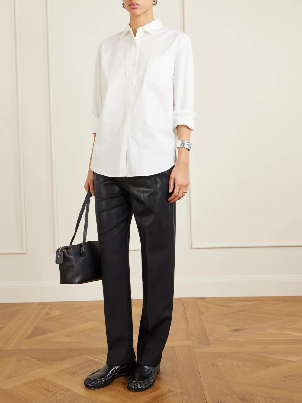 Maison Margiela Pleated Wool Straight-leg Pants, worn by a model