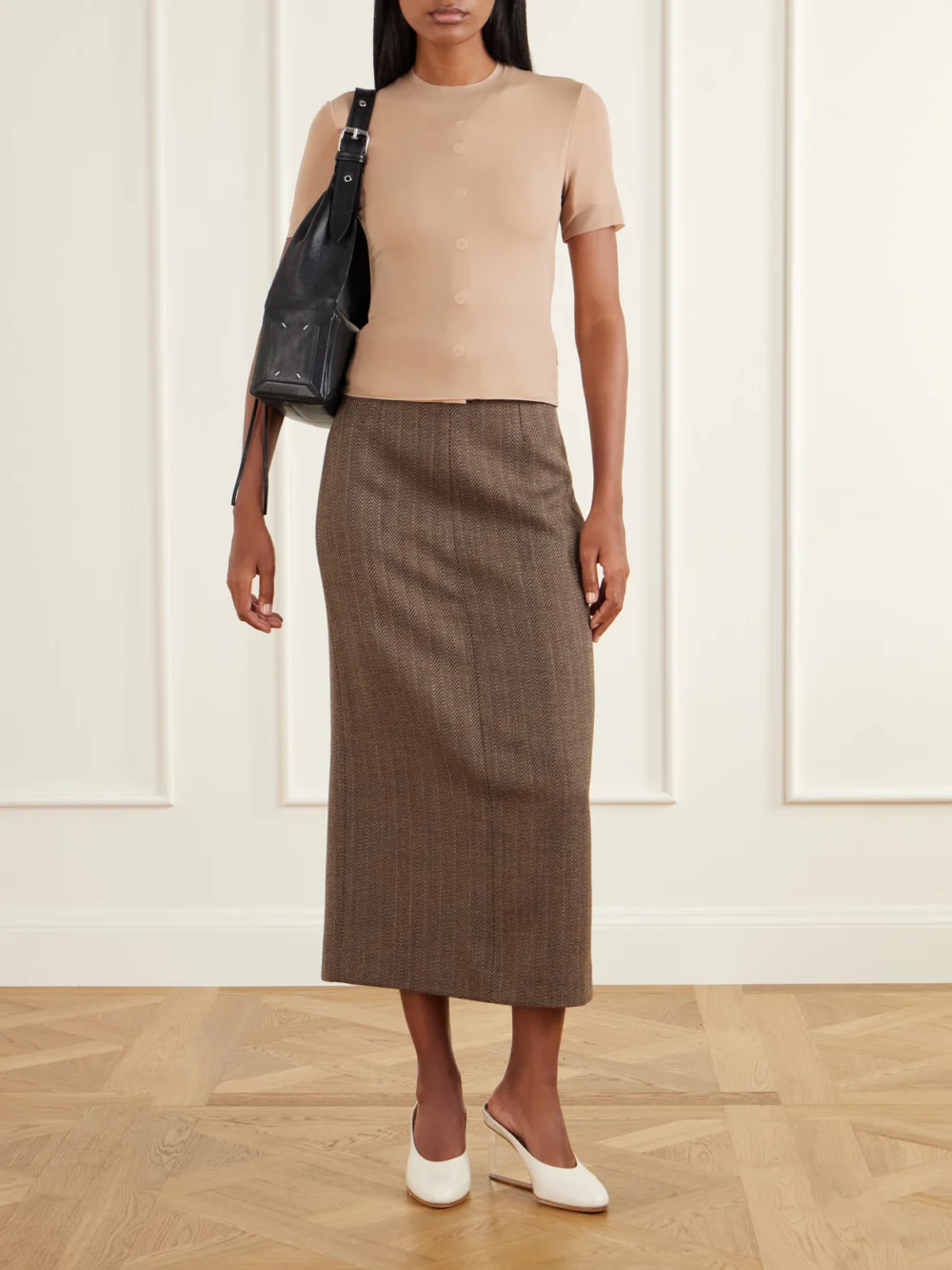 Maison Margiela Plexi 80 Leather Wedge Sandals, styled view