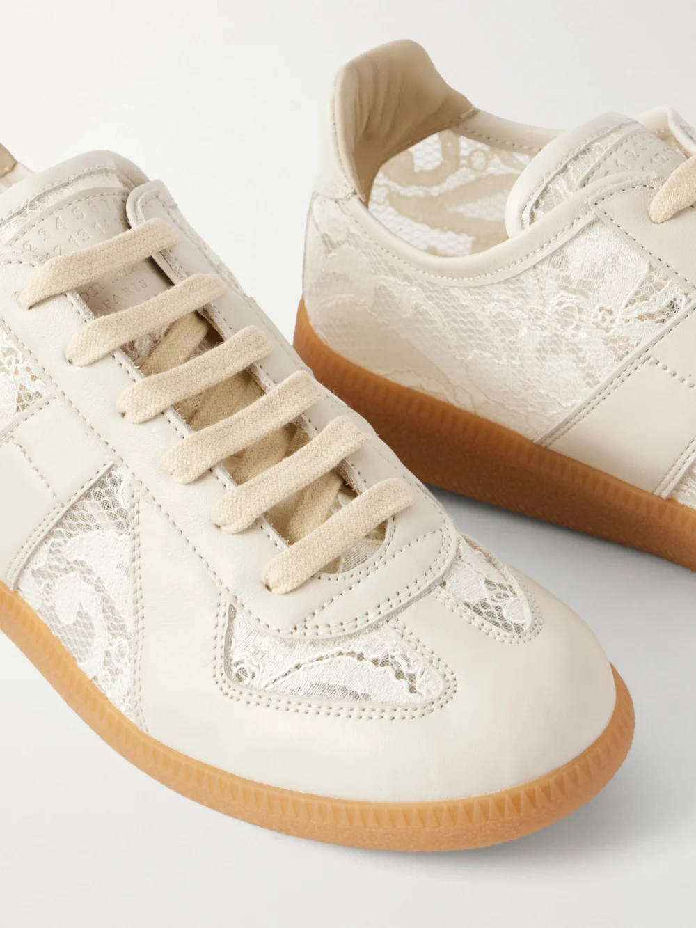 Close-up detail of the Maison Margiela Replica Lace and Leather Sneakers