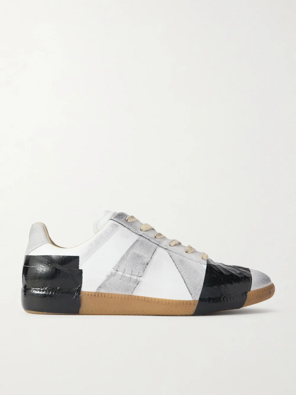 Maison Margiela Replica Leather and Suede Sneakers in off-white