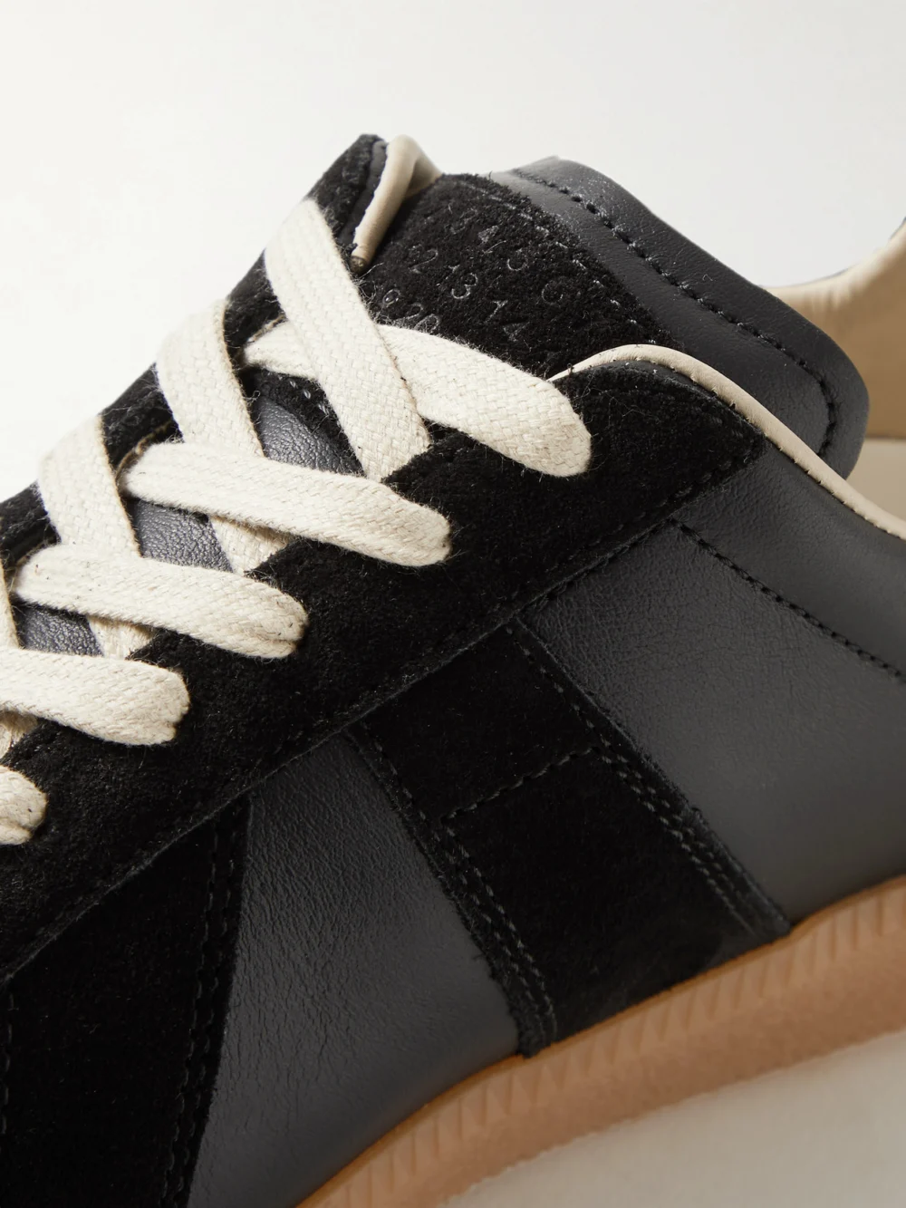 Close-up detail of the Maison Margiela Replica Suede and Leather Sneakers