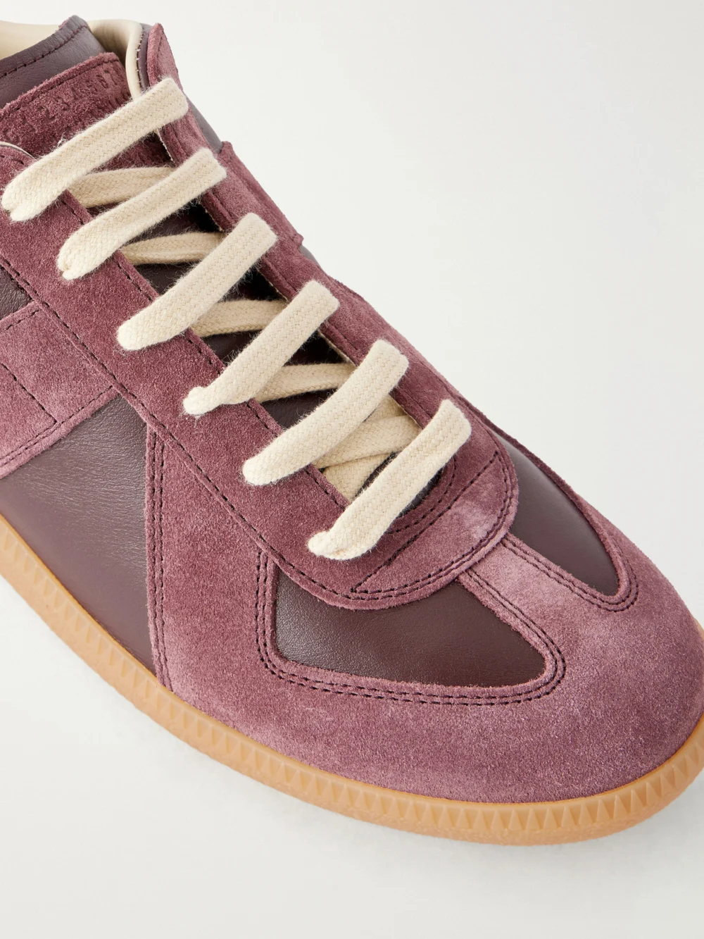 Close-up detail of the Maison Margiela Replica Suede and Leather Sneakers