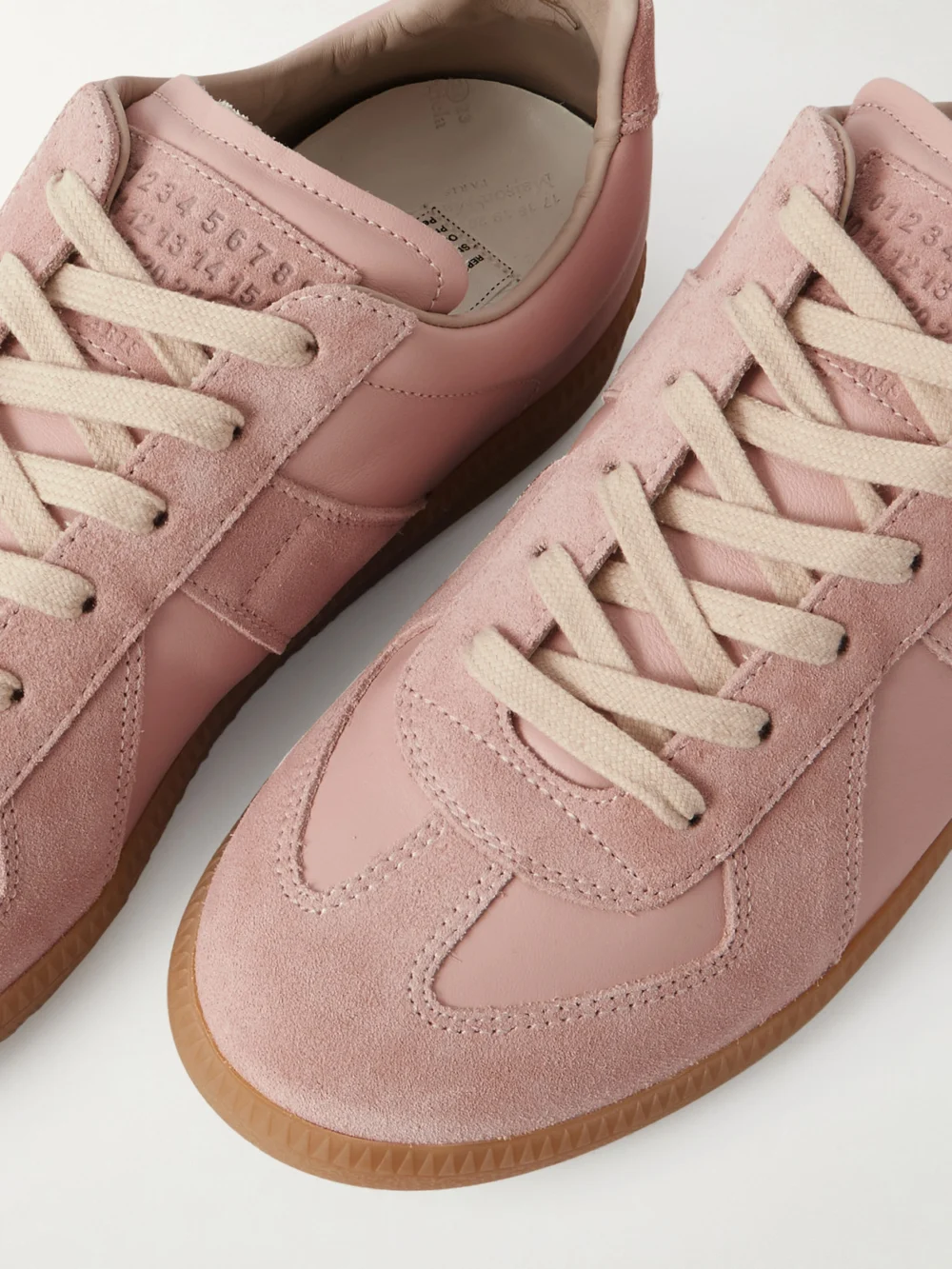 Close-up detail of the Maison Margiela Replica Suede and Leather Sneakers