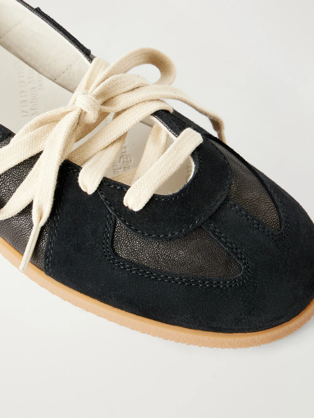 Close-up detail of the Maison Margiela Replica Suede-trimmed Leather Sneakers