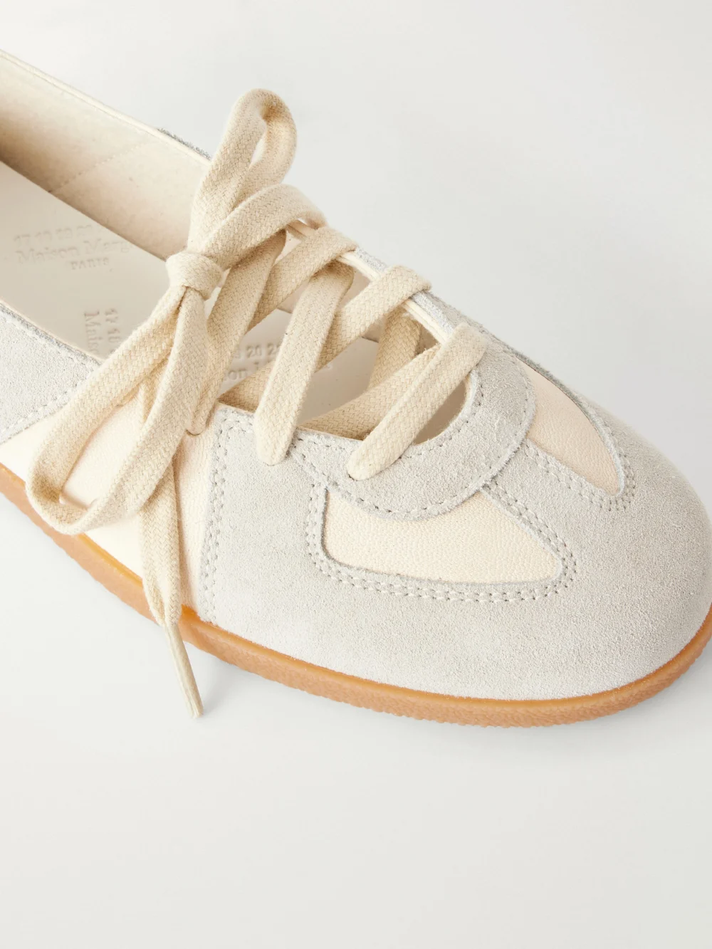 Close-up detail of the Maison Margiela Replica Suede-trimmed Leather Sneakers