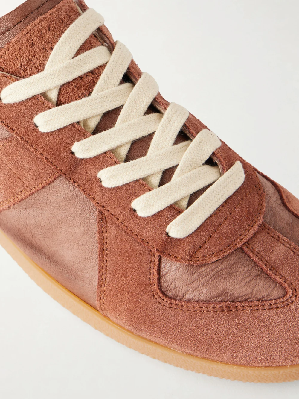 Close-up detail of the Maison Margiela Replica Suede-trimmed Textured-leather Sneakers