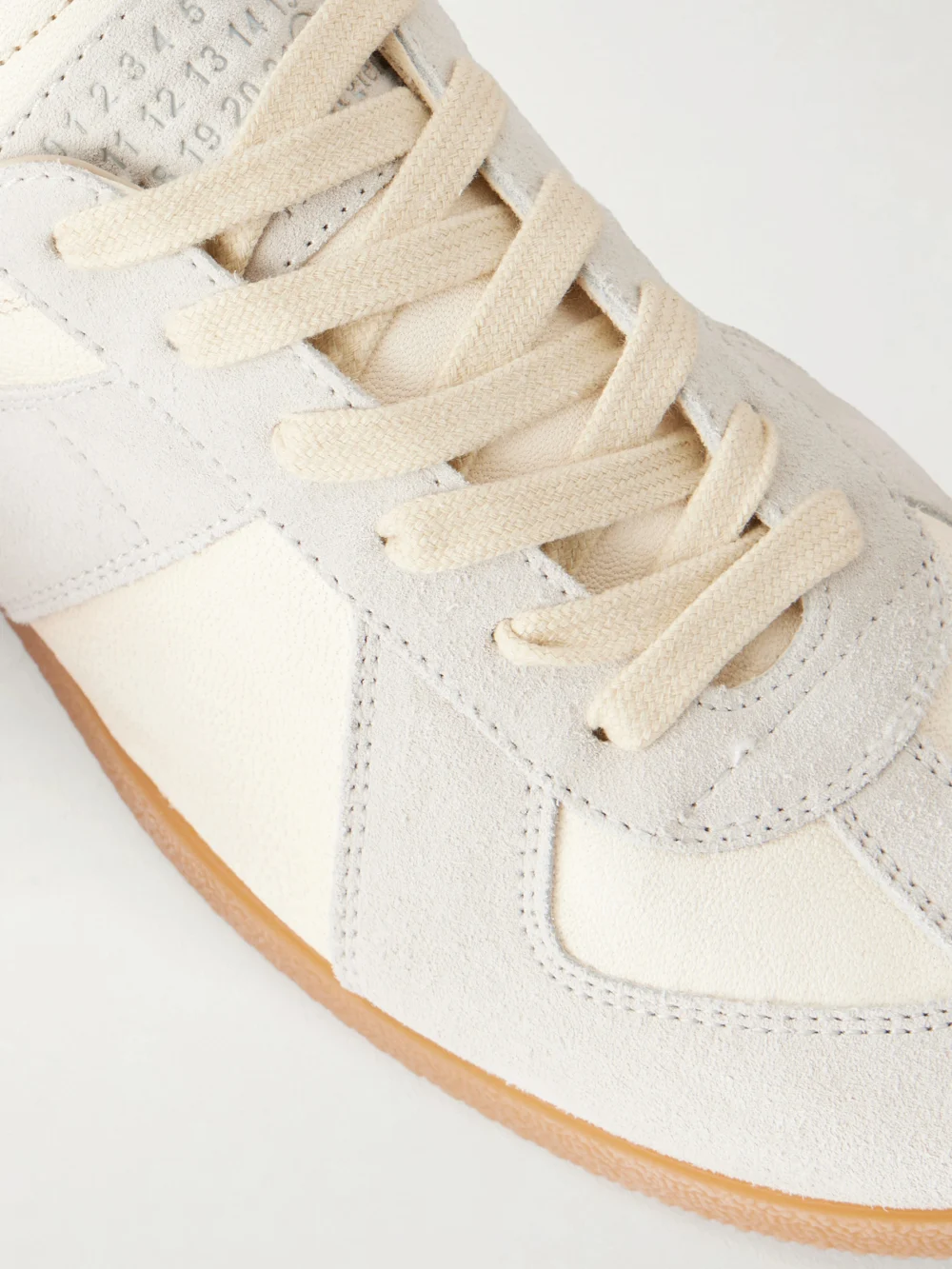 Close-up detail of the Maison Margiela Replica Suede-trimmed Textured-leather Sneakers