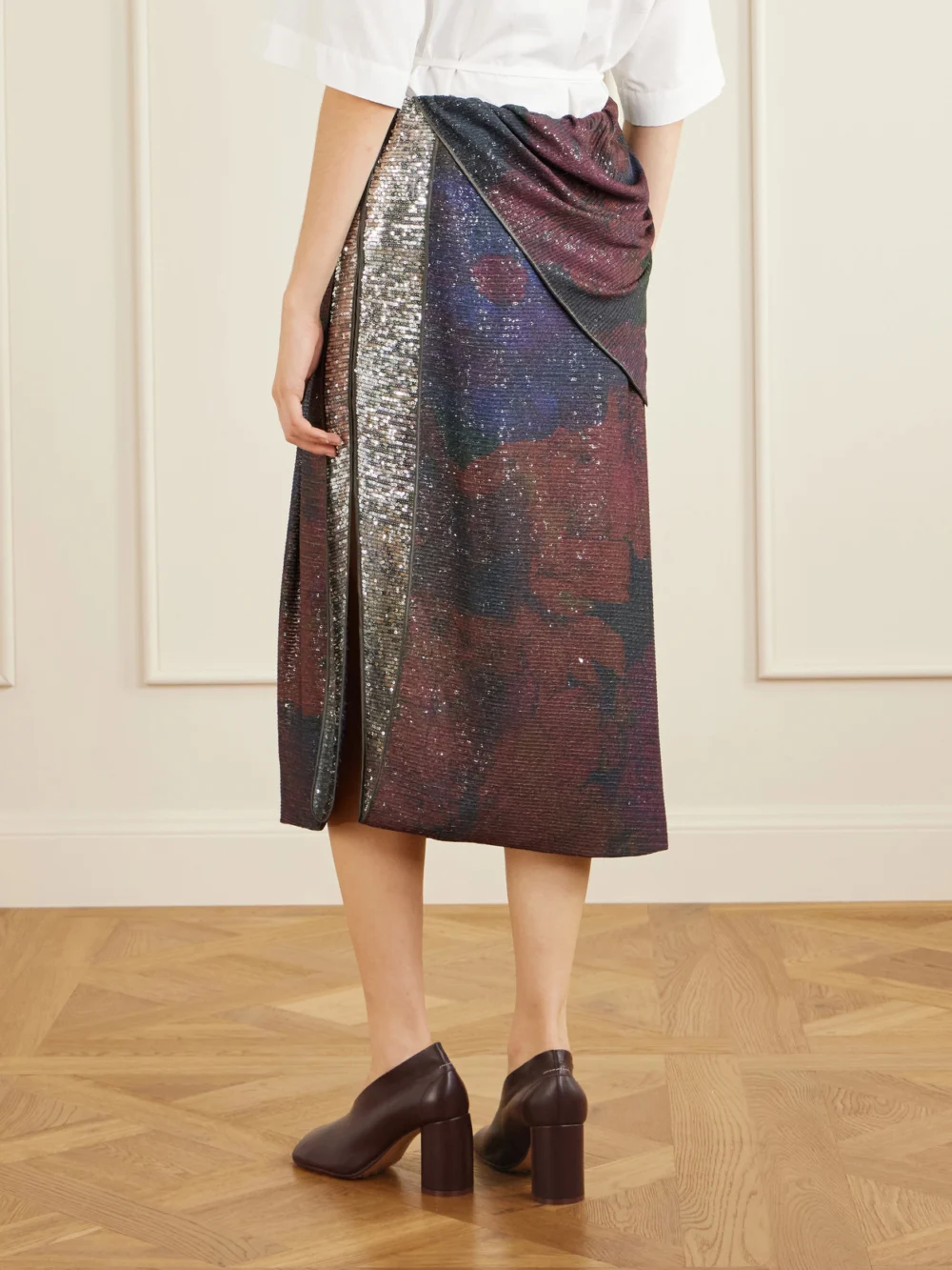 Back view of the Maison Margiela Sequined Satin Midi Skirt