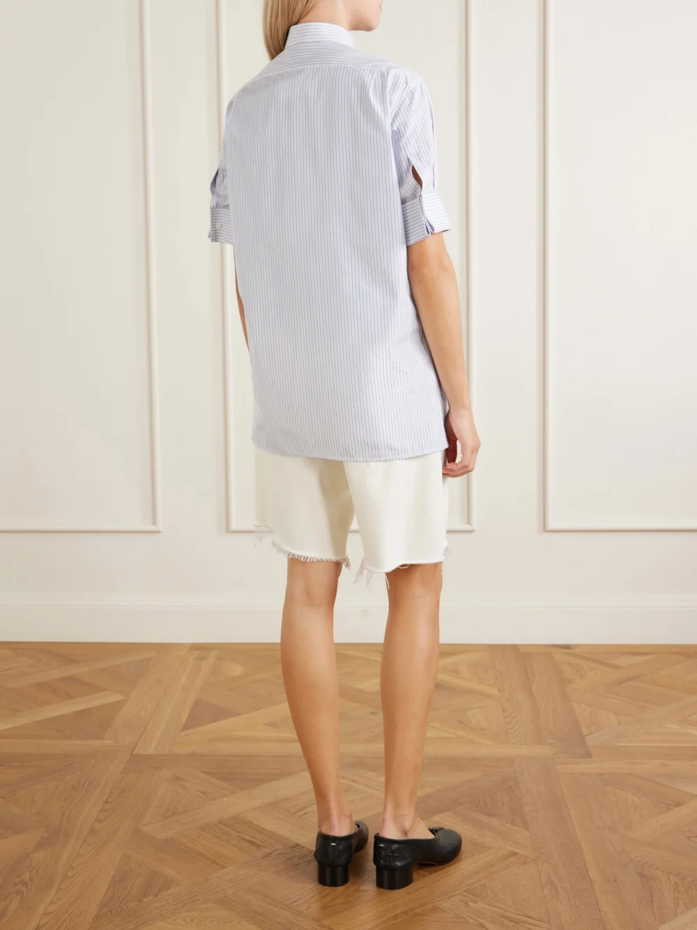 Back view of the Maison Margiela Striped Cotton-poplin Shirt