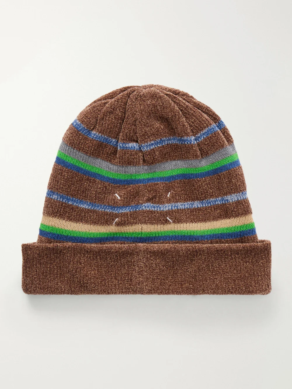 Back view of the Maison Margiela Stripped Cotton and Wool-blend Beanie