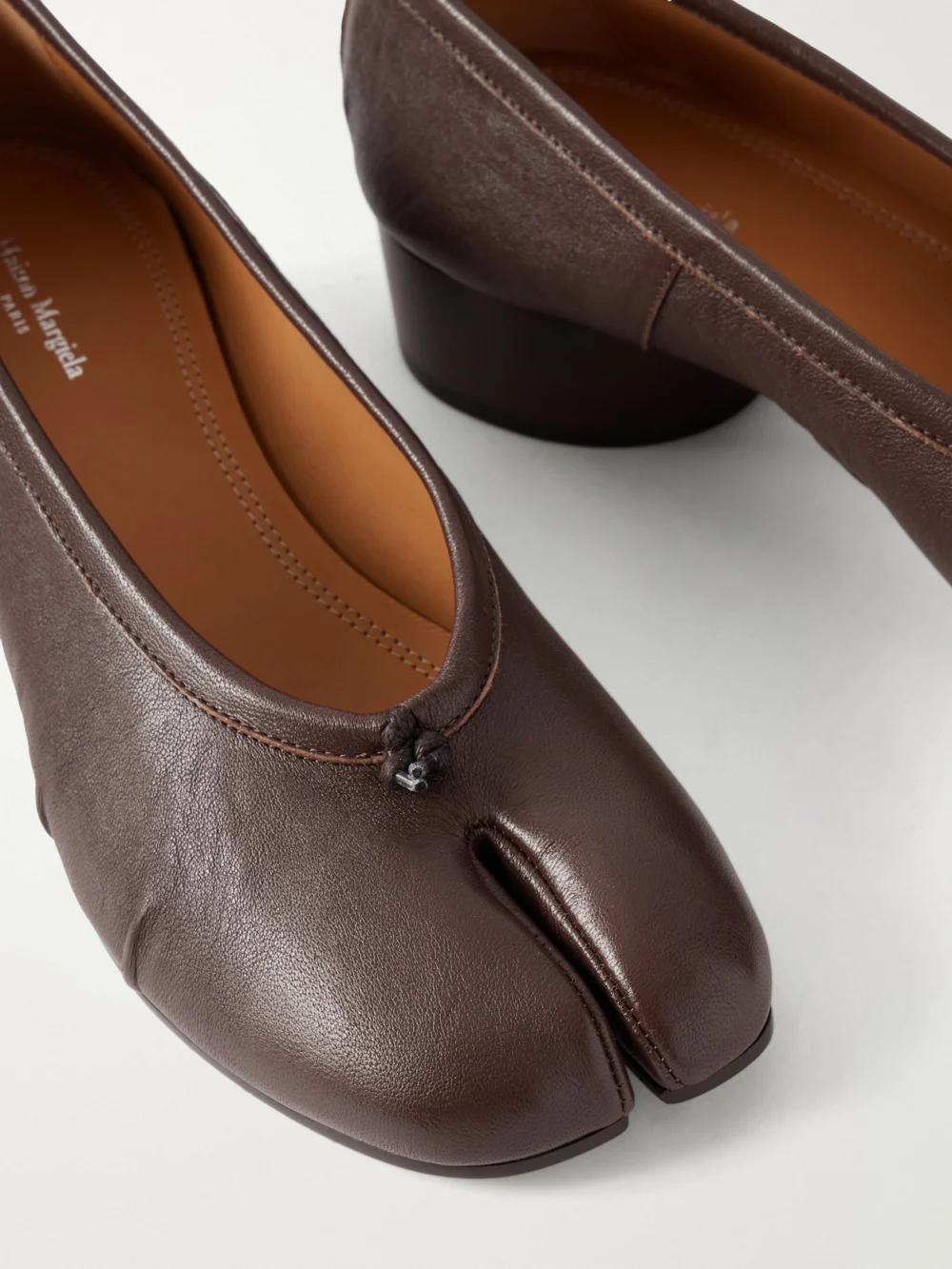 Close-up detail of the Maison Margiela Tabi 30 Leather Pumps