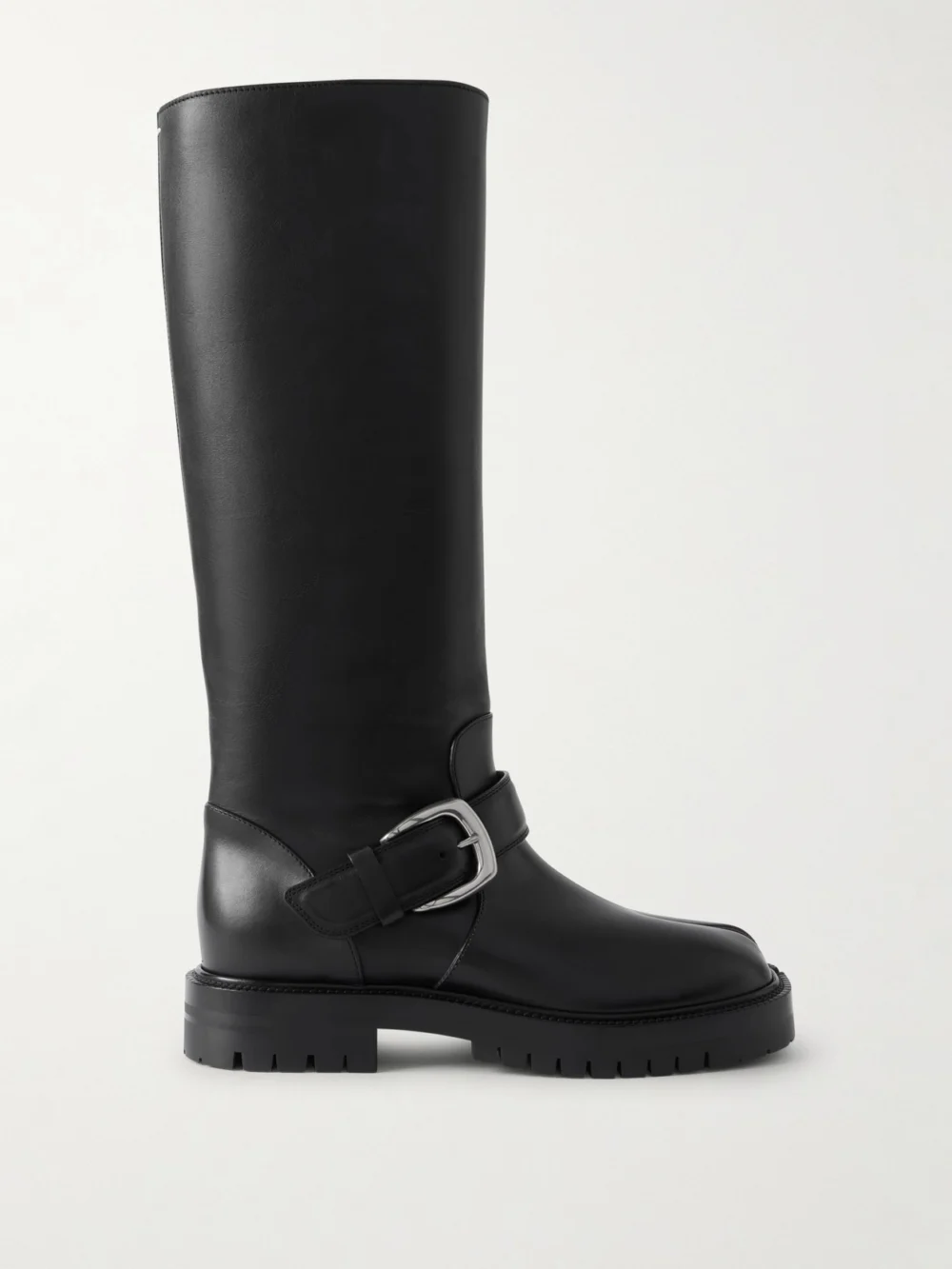 Maison Margiela Tabi Buckled Split-toe Leather Knee Boots in black