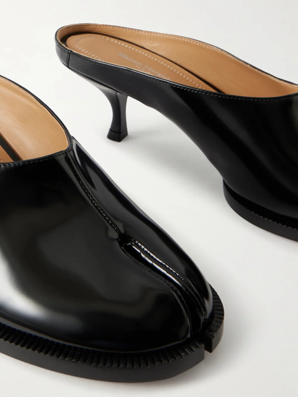 Close-up detail of the Maison Margiela Tabi City Split-toe Leather Pumps