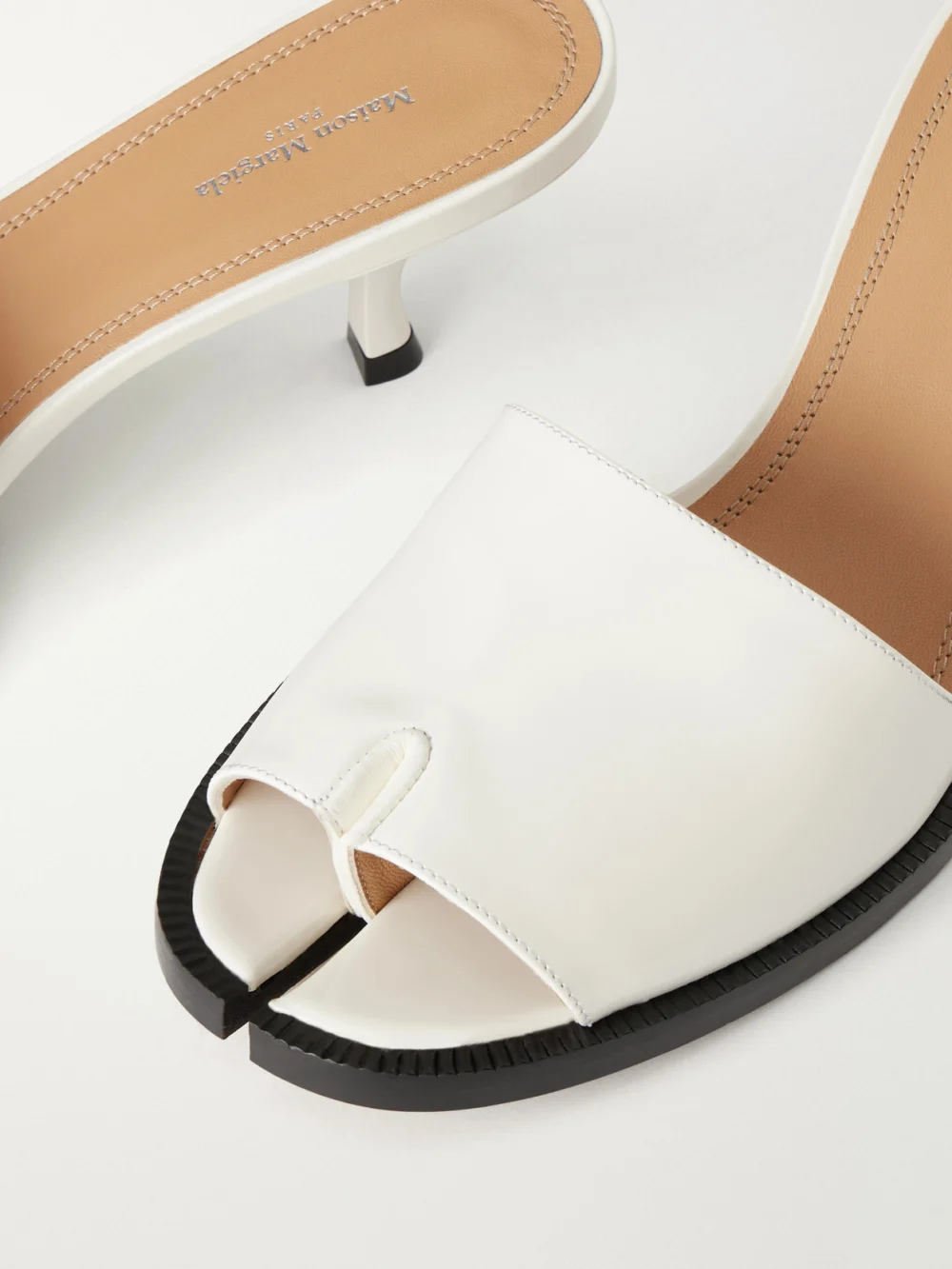 Close-up detail of the Maison Margiela Tabi City Split-toe Leather Sandals