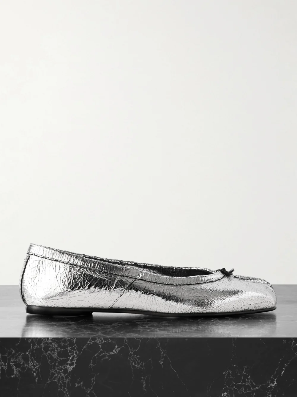 Maison Margiela Tabi Metallic Cracked-leather Ballet Flats in silver