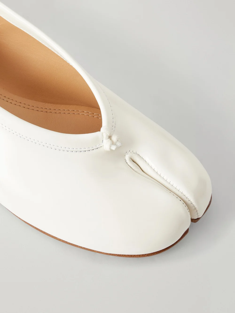 Close-up detail of the Maison Margiela Tabi New Ballerina Split-toe Patent-leather Ballet Flats