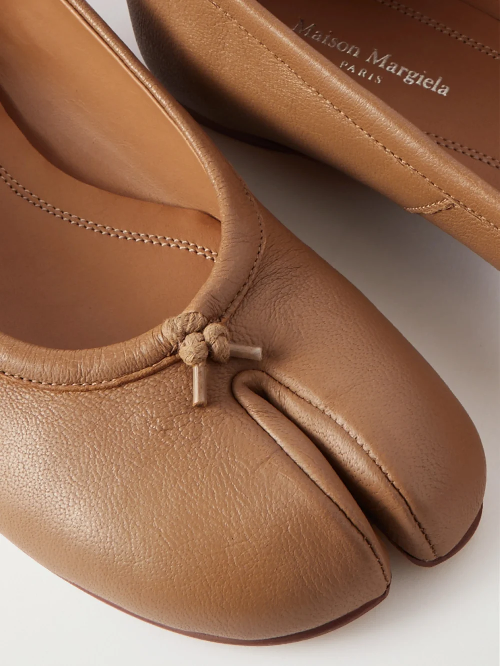 Close-up detail of the Maison Margiela Tabi Split-toe Leather Ballet Flats