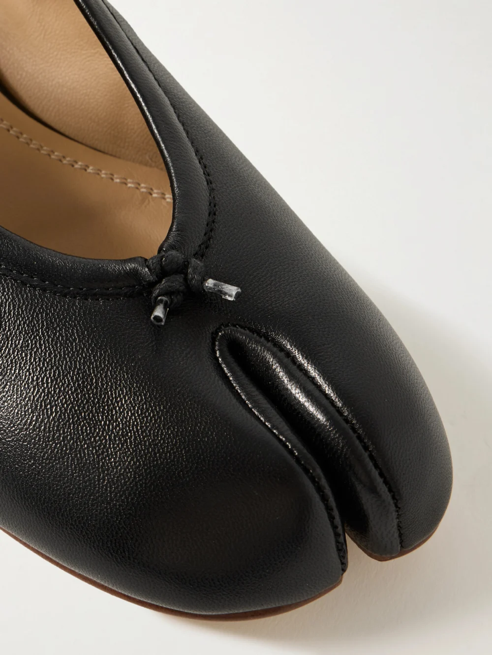 Close-up detail of the Maison Margiela Tabi Split-toe Leather Ballet Flats