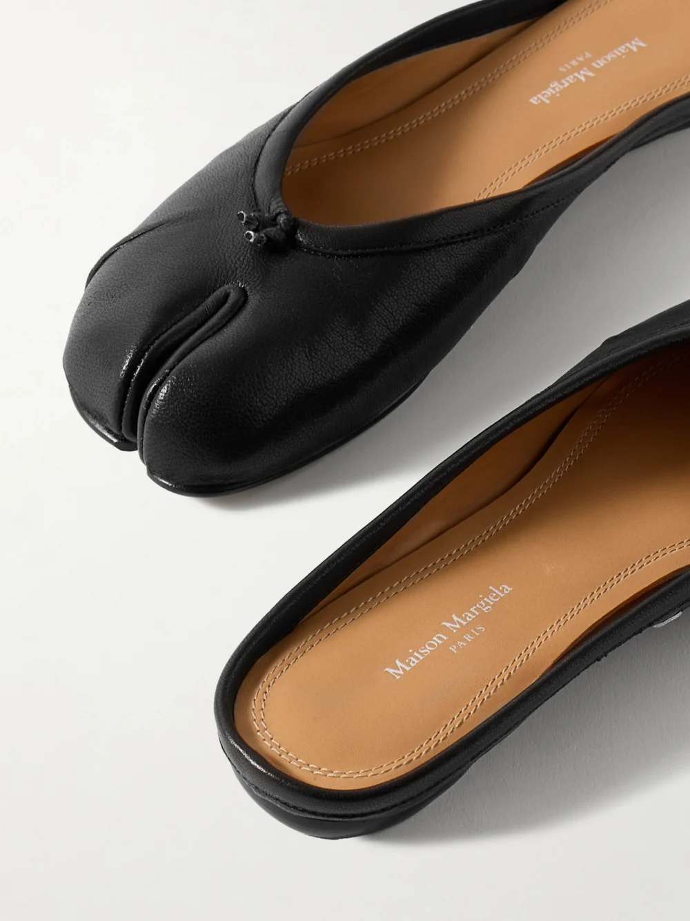 Close-up detail of the Maison Margiela Tabi Split-toe Leather Slippers
