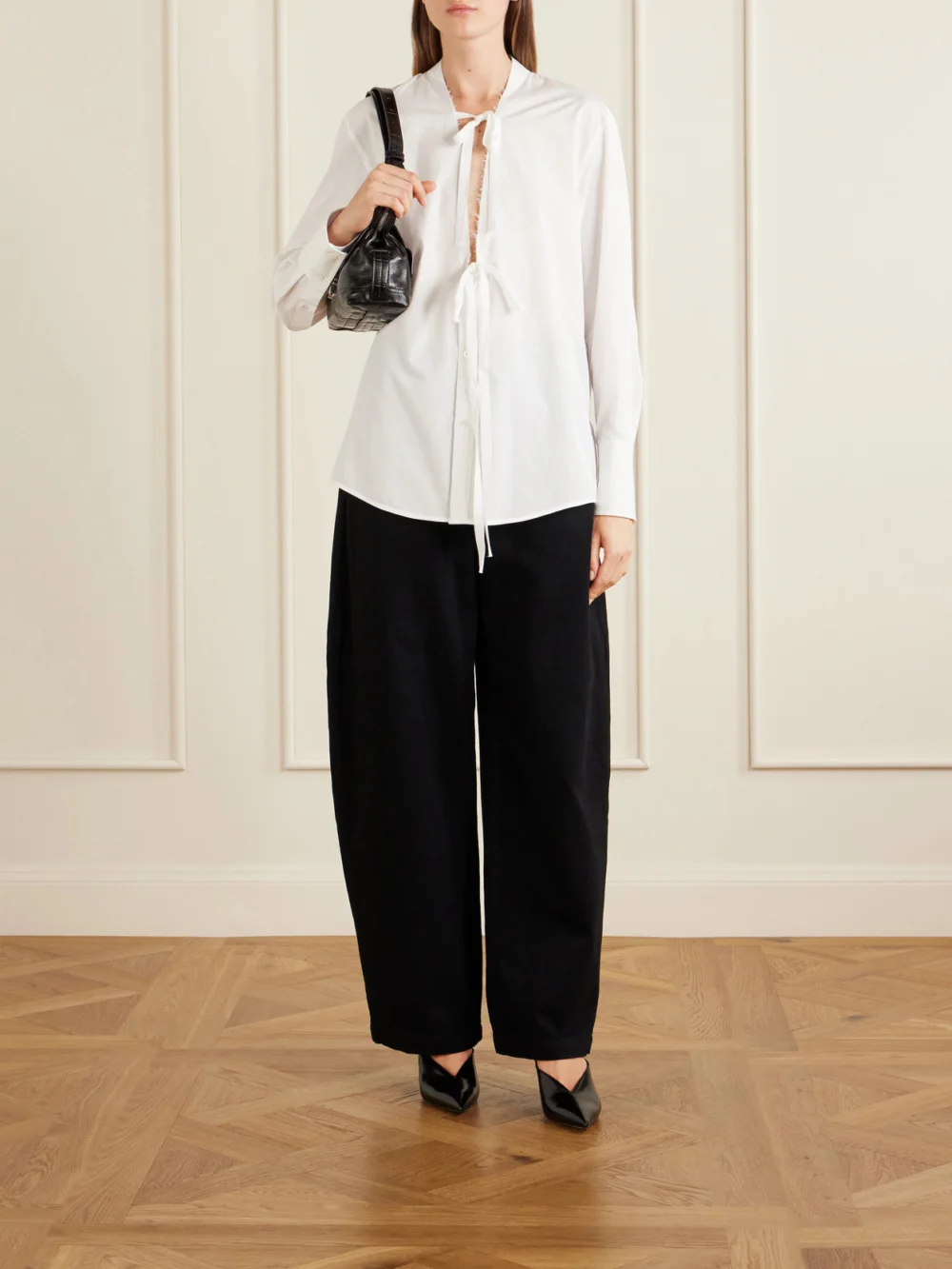 Maison Margiela Tie-detailed Cotton Blouse, worn by a model