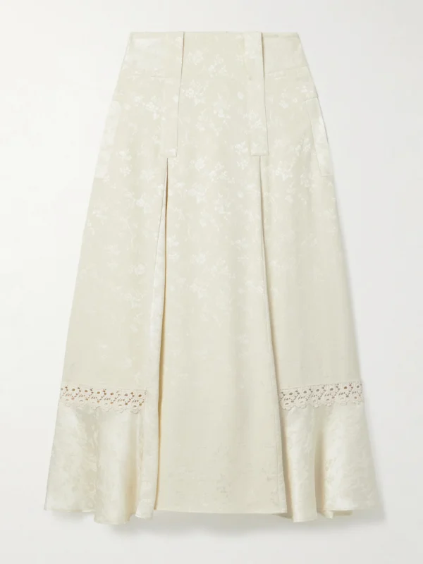 Maison Mayle Amparo Pleated Lace-trimmed Silk-satin Jacquard Midi Skirt