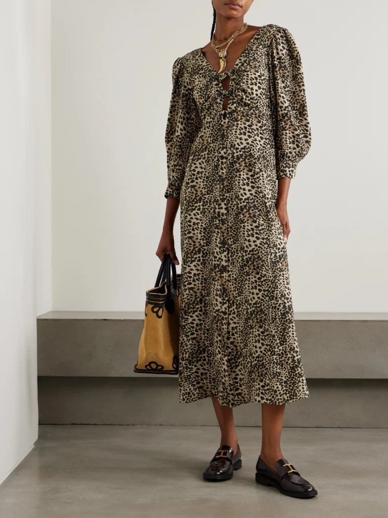 Maison Mayle Buenadea Leopard-print Silk Crepe De Chine Midi Dress