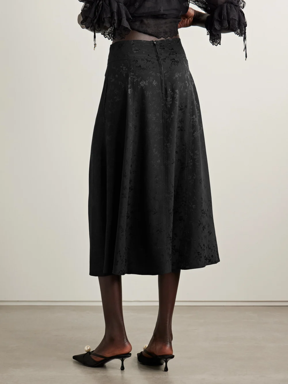 Back view of the Maison Mayle Carlyne Silk-jacquard Midi Skirt