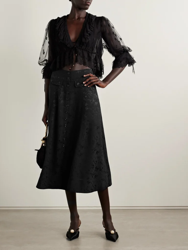Maison Mayle Carlyne Silk-jacquard Midi Skirt