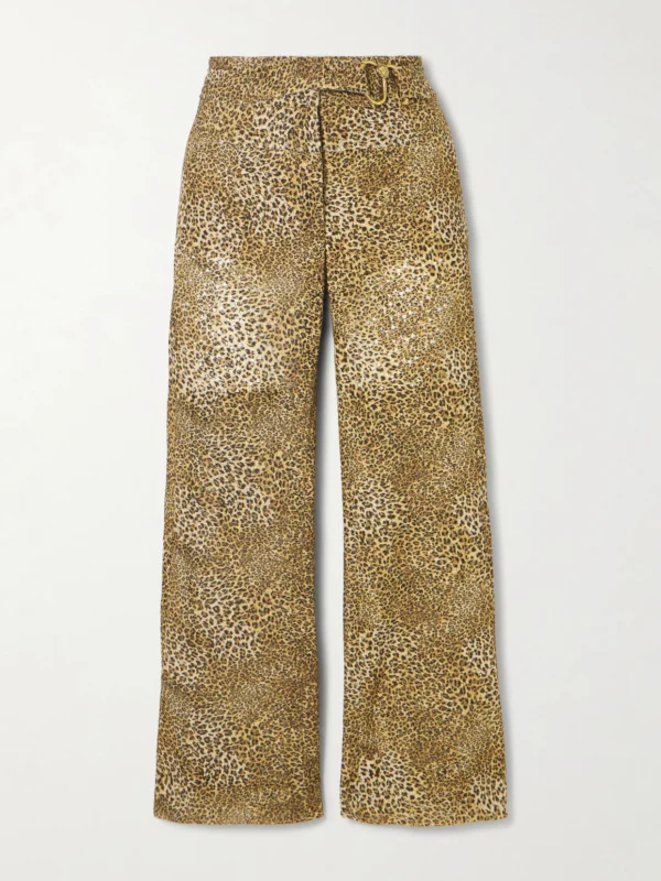 Maison Mayle Chappy Cropped Belted Leopard-print Woven Flared Pants