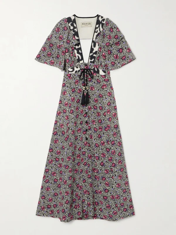 Maison Mayle Flora Mar Tasseled Floral-print Silk Crepe De Chine Midi Dress