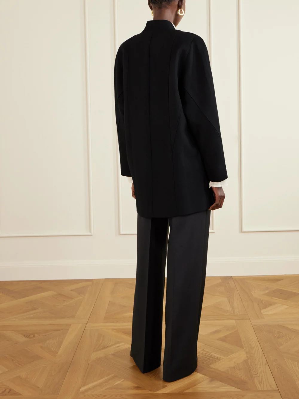 Back view of the Maison Mayle Ines Paneled Wool-twill Coat
