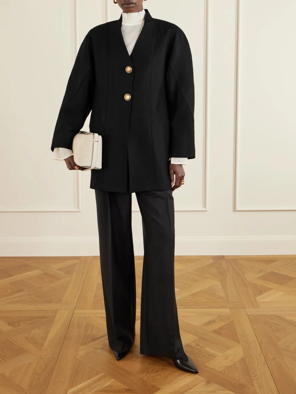 Maison Mayle Ines Paneled Wool-twill Coat, worn by a model