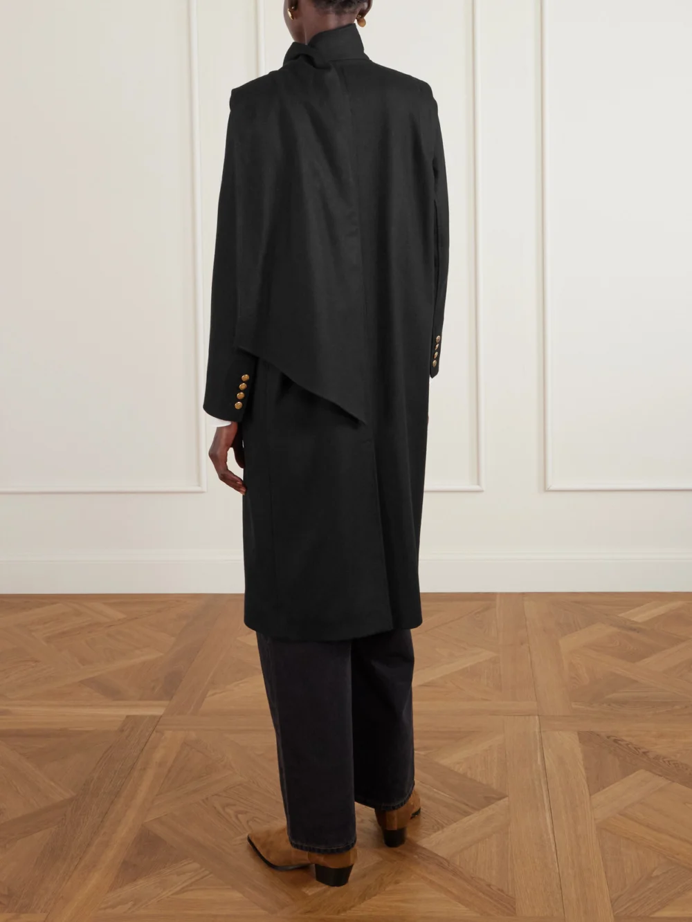 Back view of the Maison Mayle Isadore Scarf-detailed Wool-blend Coat