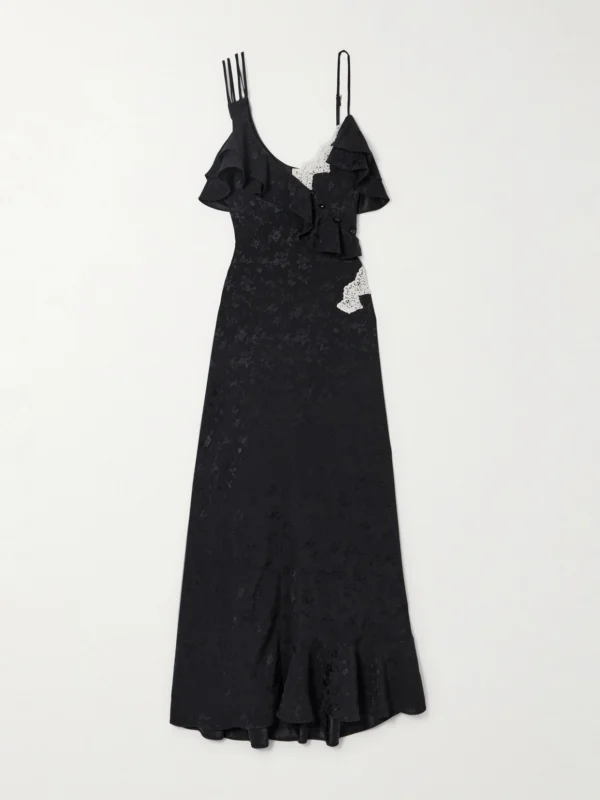 Maison Mayle Izadora Ruffled Guipure Lace-trimmed Silk-jacquard Maxi Dress