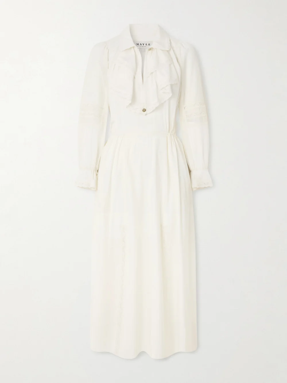 Maison Mayle Joeldi Ruffled Lace-trimmed Silk Charmeuse and Crepe De Chine Dress in ivory