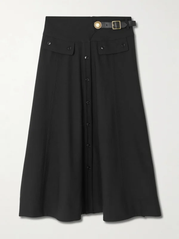 Maison Mayle Kit Embellished Leather-trimmed Woven Midi Skirt