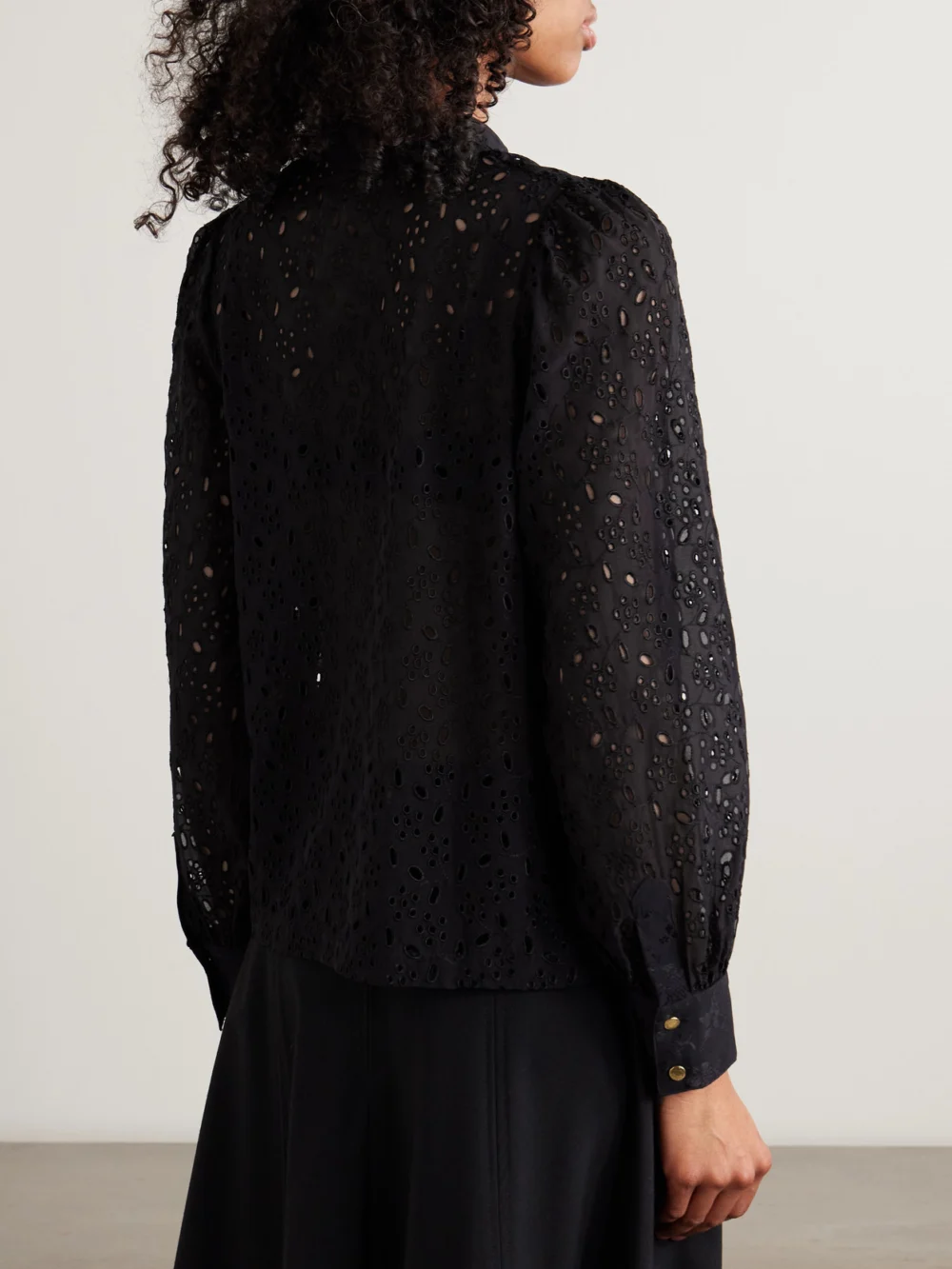 Back view of the Maison Mayle Lady Papa Broderie Anglaise Silk Blouse