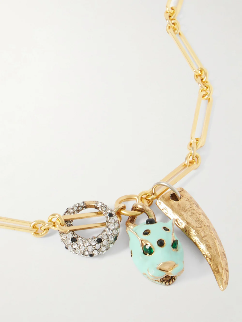 Close-up detail of the Maison Mayle Long Links Combo Gold-plated, Enamel and Crystal Necklace