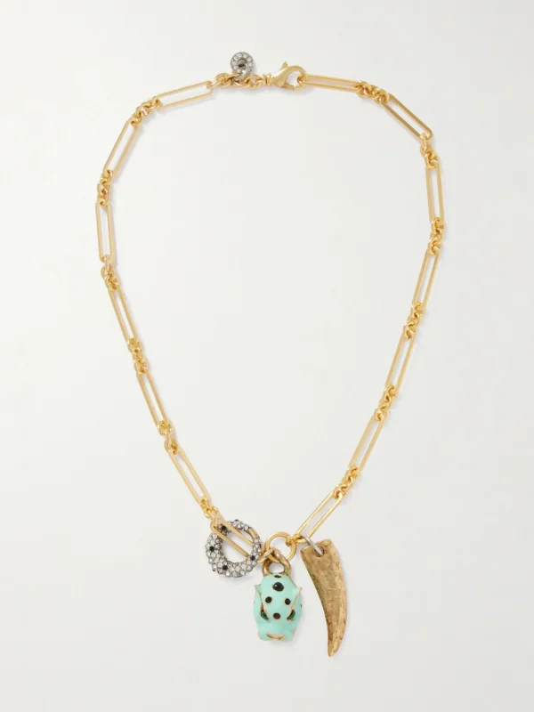 Maison Mayle Long Links Combo Gold-plated, Enamel and Crystal Necklace