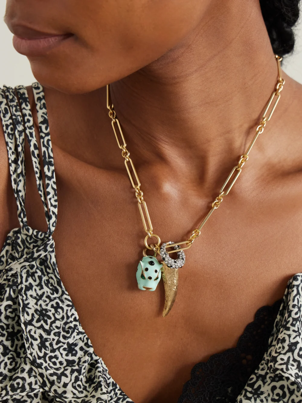Maison Mayle Long Links Combo Gold-plated, Enamel and Crystal Necklace, styled view