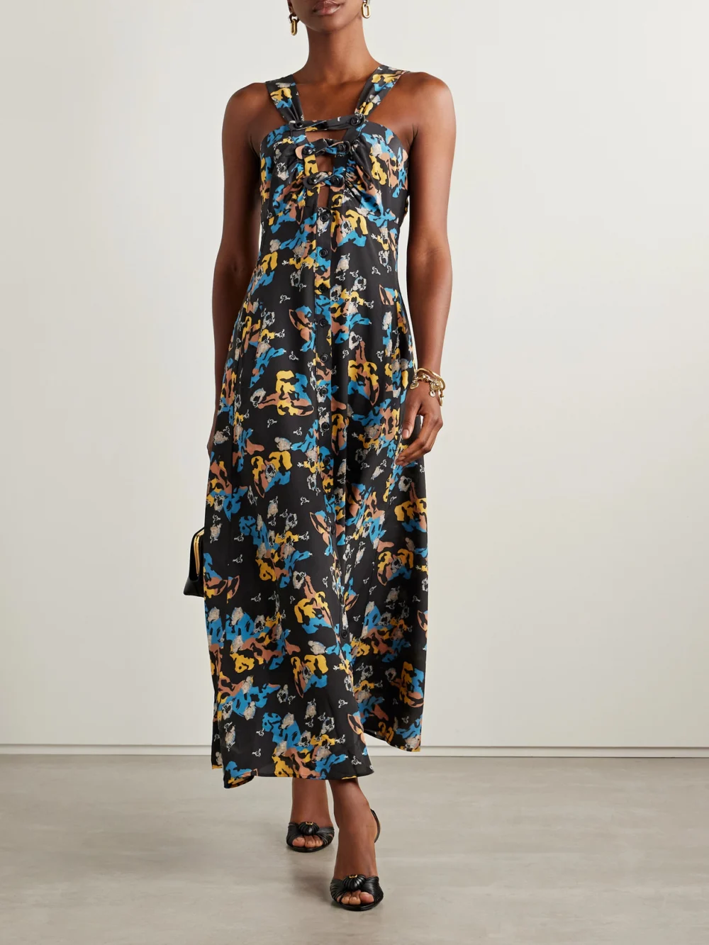 Maison Mayle Patapan Cutout Printed Silk-crepe Midi Dress, worn by a model