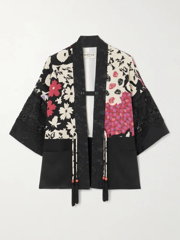 Maison Mayle Sunset Tasseled Lace-trimmed Floral-print Silk Crepe De Chine Jacket