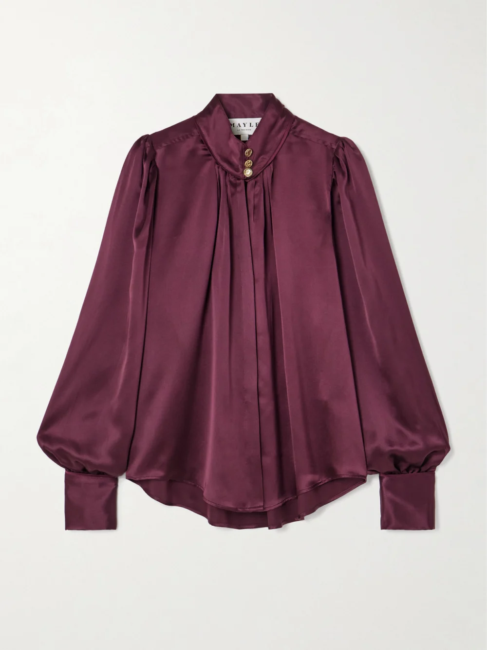 Maison Mayle Val D'isere Gathered Silk-charmeuse Blouse in burgundy